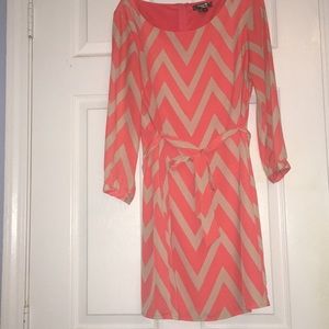 Coral and tan chevron dress